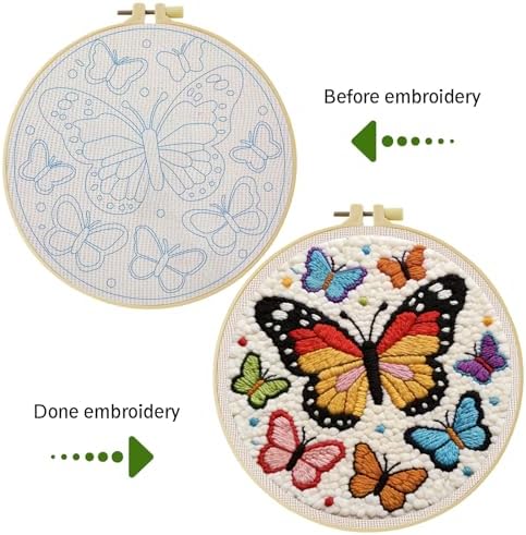 JOZYSH Punch Needle Embroidery Starter Kits for Beginners Cute Snow-White cat Curled up Comfortably on a Branch Adorned Hoops,Color Threads,Instructions and Needles,DIY Adults Embroidery (Butterfly) - Image 4