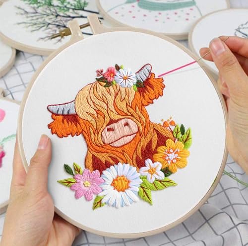 Louise Maelys Highland Cow Embroidery Kit for Beginners Floral DIY - Image 5