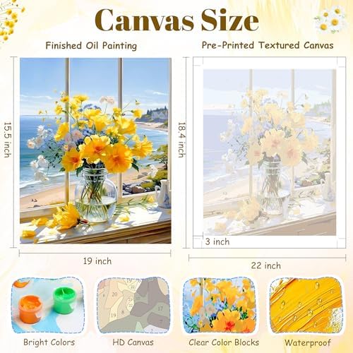 NKVNKV Paint by Numbers Kit for Adults Beginner Flowers Adult Paint by Number Kits On Canvas Oil Painting Kit for Beginners Adults' Paint-by-Number Kits for Gift Home Wall Decor 16x20 Inch（Frameless） - Image 3