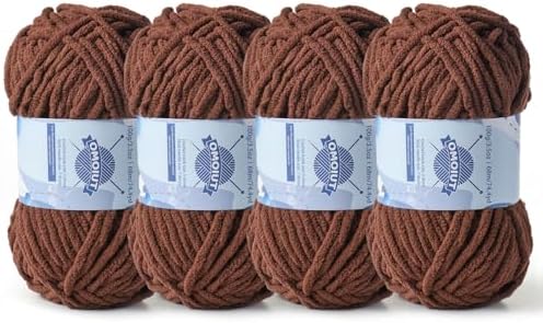 4 Pack Chunky Chenille Yarn for Crocheting, Baby Yarn for Crocheting Soft Blankets, Bulky Yarns for Crochet Amigurumi, 400g (297yds) Fluffy Velvet Yarns for Hand Knitting (4 Deep Coffee) by OMoiut