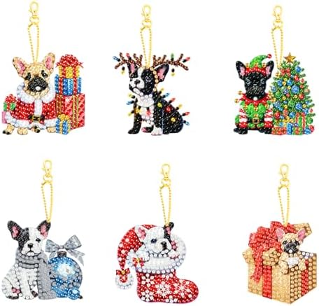 Sulunmo Diamond Painting Keychain Kits 5D DIY Diamond Art Pendants Double Sided Hanging Key Chains for Christmas Party Decoration DIY(6Pcs Christmas Dog Set-31) - Image 4