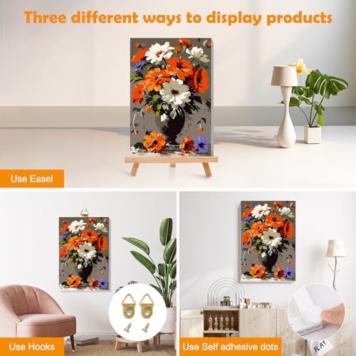 MOGTAA Flowers in Vase Paint by Numbers Kit for Adults with Frame, Flowers Paint by Number Canvas, Landscape Paint by Numbers with Easel, DIY Oil Painting Kit for Home Wall Decor 8 x 12 Inch - Image 3