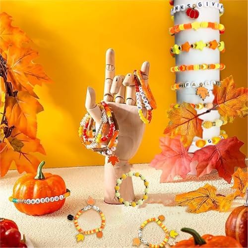 1470Pcs Fall Bracelets Kit - Thanksgiving Fall Beads for Jewelry Making - Autumn Maple Leaf Pumpkin Clay Beads Pearl Star Round Loose Spacer Heishi Beads for Necklace Earrings DIY Craft - Image 7