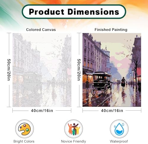 Possoco Paint by Numbers Kit for Adults Beginner, London Street Easy Adult Paint by Number Kits on Canvas, DIY Acrylic Oil Paint by Number for Adults Landscape for Home Decor Gift 16x20 Inch - Image 3
