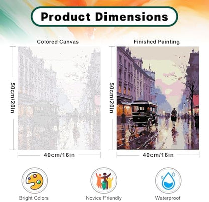 Possoco Paint by Numbers Kit for Adults Beginner, London Street Easy Adult Paint by Number Kits on Canvas, DIY Acrylic Oil Paint by Number for Adults Landscape for Home Decor Gift 16x20 Inch - Image 3
