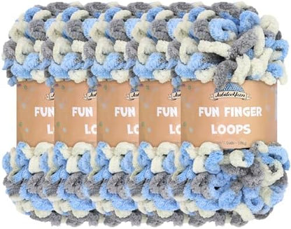 JubileeYarn Fun Finger Loops Yarn - Multicolor Grey Light Blue - 5 Skeins by BambooMN