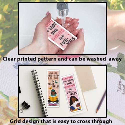 ACRNIGHEET 6PCS Cross Stitch Bookmark Kit for Beginner Women Reading Stamped Cross Stitch Kits Needlepoint Kit for Adults DIY Tassel Embroidery Bookmark Kits with Instructions Craft Gift 8.5"x3" 11CT - Image 3