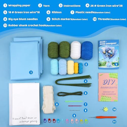Iuuidu Crochet Kit, Flower Bouquet Crochet Kit for Beginners Blue - Image 2