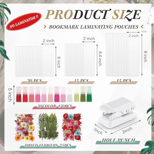Fuyoooo 176 Pcs Pressed Flower Bookmark Kit,Rainbow Colors,3 Size - Image 2
