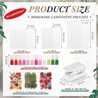 Fuyoooo 176 Pcs Pressed Flower Bookmark Kit,Rainbow Colors,3 Size - Image 2