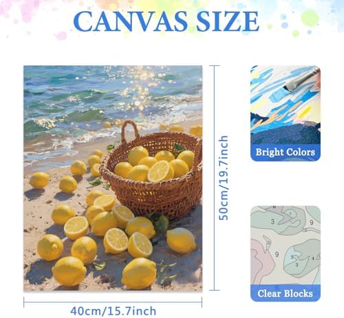 Lemon Paint by Numbers Kit for Adults,DIY Fruit and Beach Scenery Watercolor Painting Kit for Adult Beginners,Unframed Landscape Acrylic Paint by Number Kits Art Craft for Home Wall Decor 16X20 Inch. - Image 2