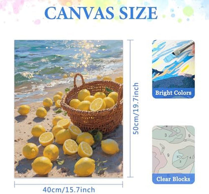 Lemon Paint by Numbers Kit for Adults,DIY Fruit and Beach Scenery Watercolor Painting Kit for Adult Beginners,Unframed Landscape Acrylic Paint by Number Kits Art Craft for Home Wall Decor 16X20 Inch. - Image 2