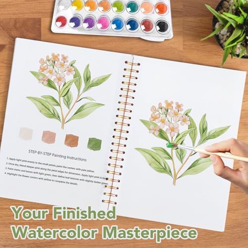 Easy Watercolor Workbook for Beginners - 12 Beautiful Step-by-Step Paintings Water Coloring Book, Includes 16 Watercolors Set, Relaxing Art Projects and Creative Gift for Adults & Teen (Flowers) - Image 6