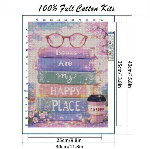 MYBISYMQQ Stack of Books Stamped Cross Stitch Kit, Embroidery 11.8x15.7in - Image 2
