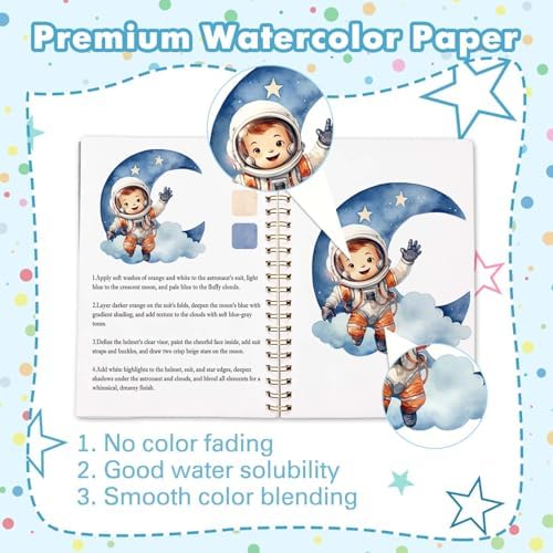 Space Theme Watercolor Workbook,Water Coloring Book with Designs on Premium Paper,12 Beginner Friendly Sketched Illustrations,Perfect for Gifting to Spark Creativity & Joy for Adults - Image 3