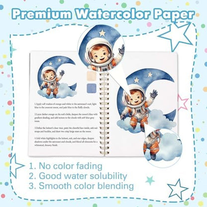 Space Theme Watercolor Workbook,Water Coloring Book with Designs on Premium Paper,12 Beginner Friendly Sketched Illustrations,Perfect for Gifting to Spark Creativity & Joy for Adults - Image 3