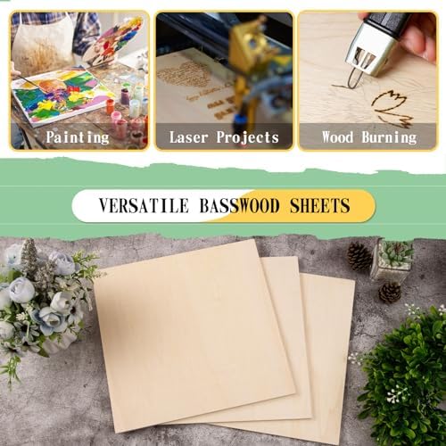 24 Pack 12 x 12 x 1/4 Inch-6mm Thick Basswood Sheets for Crafts, DIY Laser Projects, Wood Burning, Engraving, Staining, Architectural Model Making - Image 3