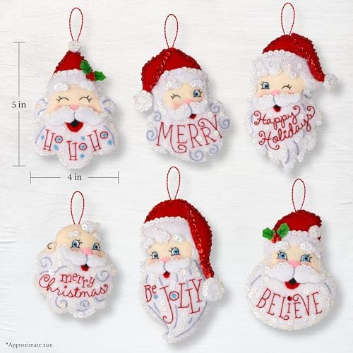 Bucilla Felt Applique 6 Piece Ornament Making Kit, Holiday Greetings, Perfect for DIY Arts and Crafts Projects, 89663E - Image 2