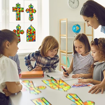 Lonfliness 32 Set Cross Suncatchers Craft DIY Religious VBS Window Stain Glass Effect Paper Christian Home Sunday Easter Decorations Art Craft Creative Activity Project Gift Favor - Image 6