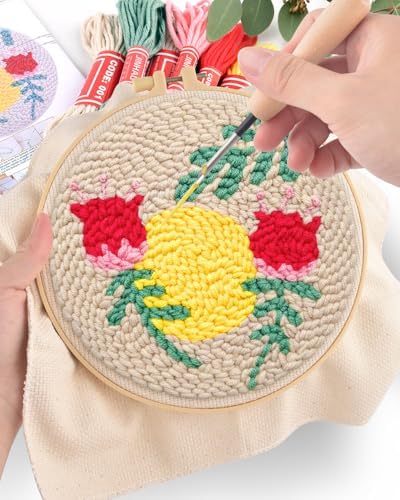 ERKOON Punch Needle Kit Adults Beginners, DIY Easy Floral Embroidery Set for Starter Art Craft, Needling Punch Project with Patterns, Tools, Yarns, Hoop, Instruction (Rose Passing) - Image 5