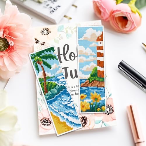 ACRNIGHEET 6pcs Cross Stitch Bookmark Kits, Landscape DIY Cross Stitch Bookmarks, Embroidery Bookmark Cross Stitch Kits with Scenery Pattern, Stamped Cross Stitch Kit Bookmark for Beginners Adults - Image 6