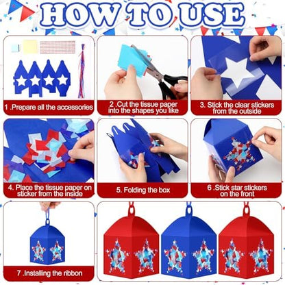 Maitys 16 Sets Patriotic Red Blue Star Paper Lantern Suncatcher Craft Kits - Image 5