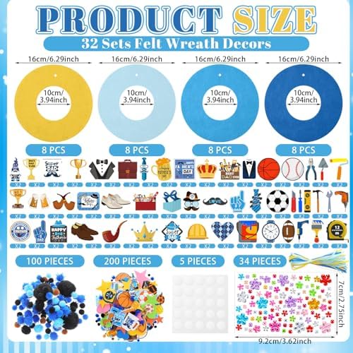 Wavwavw 472 Pcs Father's Day DIY Craft Kits Father Day Wreath Craft Kit Happy Wreath Arts Decoration with Crown Tie Trophy Ball Toolbox Stickers for Party Supplies - Image 2