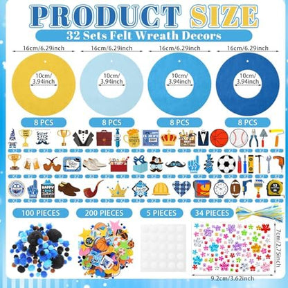 Wavwavw 472 Pcs Father's Day DIY Craft Kits Father Day Wreath Craft Kit Happy Wreath Arts Decoration with Crown Tie Trophy Ball Toolbox Stickers for Party Supplies - Image 2