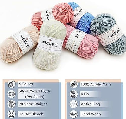 NICEEC 300g Soft Assorted Colors Yarn 100% Acrylic 870yds -Series 13 - Image 4