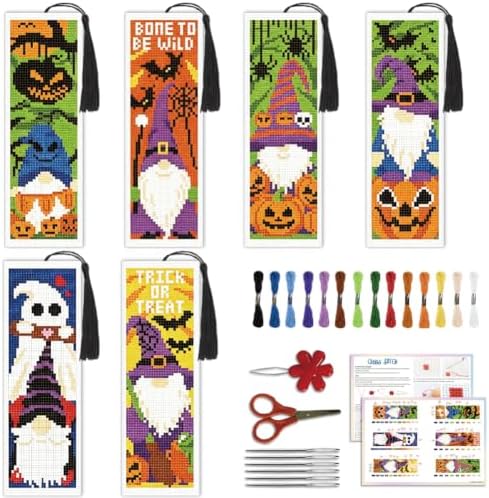 ACRNIGHEET 6PCS Cross Stitch Bookmark Kit (Halloween Dwarf Pattern) by ACRNIGHEET