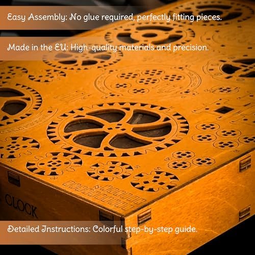 WOODEN.CITY Steampunk 3D Puzzle Clock – DIY Mechanical Wall Clock Kit for Adults – Unique Engineering Gift and Vintage Décor - 3D Wooden Puzzles for Adults - Image 5