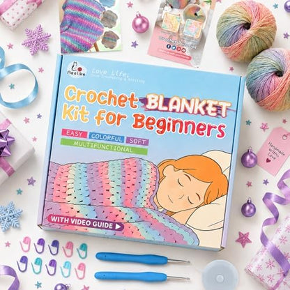 Aeelike Crochet Blanket Kit for Beginner, Easy Blanket Crochet Kit, Rainbow - Image 7