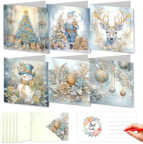 DDGYP 6 Pack Christmas Diamond Art Cards for Adults with Envelopes by DDGYP