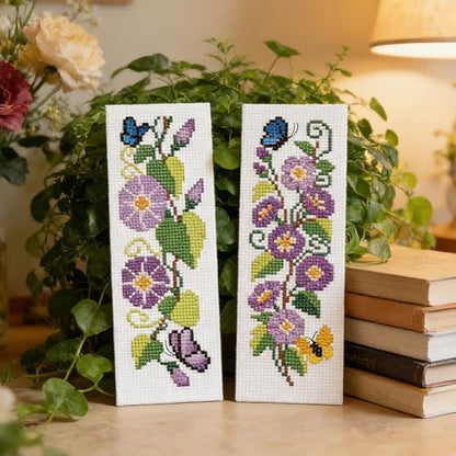 INFUNLY 6pcs Wisteria Floral Cross Stitch Bookmark Kit for Adults DIY Purple Vine Embroidery Bookmark Kits Butterfly Purple Flower Cross-Stitch Pre-Printed Bookmarks with Instructions for Book Lovers - Image 5