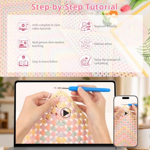 Coopay Crochet Kit for Beginner, Crochet Blanket Kit w/Step-by-Step Video - Image 2