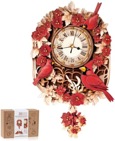 3D Puzzles for Adults-Wooden Cardinal Clock Puzzle DIY Clock Model Kit by RnfinewowWoodenPuzzles