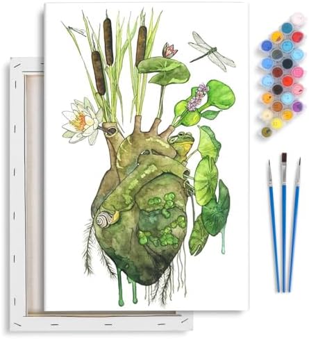 Yezavesu Framed Paint by Numbers Kit for Adults Beginner & Kids Ages 8-12, Heart Paint by Numbers with Frame, DIY Number Painting for Adults Abstract Green Plant for Home Wall Decor Gift 8X 12 inch by Yezavesu