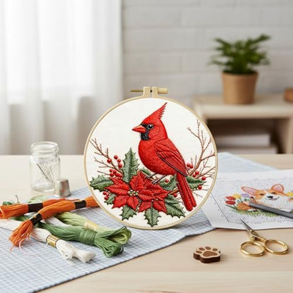 FRANDEK DIY Cardinal Stamped Embroidery Kit with Hoop for Adults - Image 4