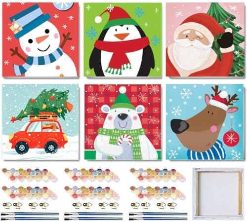 MXCFZX 6 Pcs Easy Christmas Paint by Numbers Kit Kids/Adults Framed 8x8in by MCCFZX