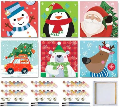 MXCFZX 6 Pcs Easy Christmas Paint by Numbers Kit Kids/Adults Framed 8x8in by MCCFZX