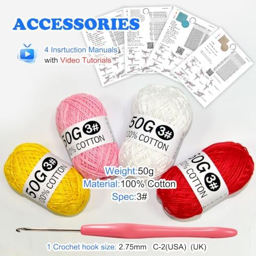 zwzxd Beginner Crochet Kit: Cotton Thread, Hooks & DIY Dishcloth Tutorial （Bold Warm Tone） - Image 3