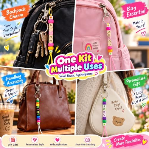 Aqltidiz 660Pcs DIY Beaded Keychain Making Kit, Bag Charm Craft Supplies - Image 5