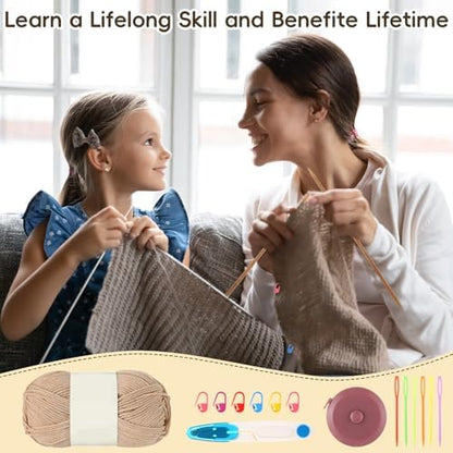 GliCraft Hat Knitting Kit for Beginners with Yarn Needles Pom,Beige - Image 5