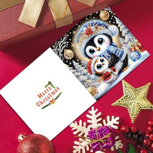 6pcs DIY Diamond Art Christmas Cards Kit with Envelopes & Tools-Diamond Dot Greeting Cards,Xmas 5D Rhinestones Painting for Adults,DIY Craft Family Friend Xmas Gifts(Christmas Penguin) - Image 6
