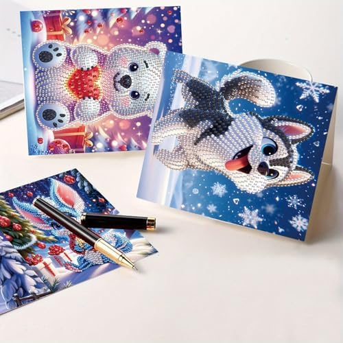 Tontut 8pcs Diamond Art Painting Greeting Card, Bear, Dog, Cat Animals 5D DIY Special Shape Diamond Painting Christmas Birthday Greeting Card Creative Gifts - Image 6