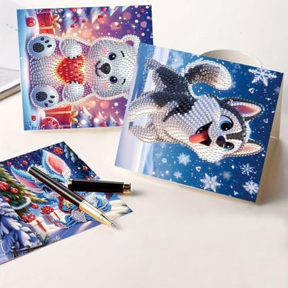 Tontut 8pcs Diamond Art Painting Greeting Card, Bear, Dog, Cat Animals 5D DIY Special Shape Diamond Painting Christmas Birthday Greeting Card Creative Gifts - Image 6