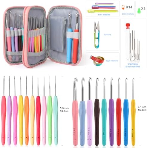 Vodiye 21 Sizes Ergonomic Crochet Hooks Set with Case, 0.5-10.0mm - Image 2