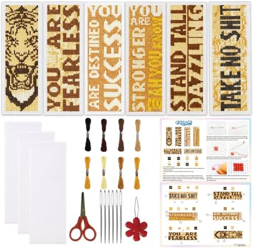 ORIGACH 6 Set Inspirational Scripture & Tiger Cross Stitch Bookmark Kit by ORIGACH