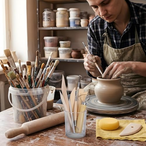 Clay Modeling Tools Kit 78-Piece, Stainless Steel & Pine Wood Clay Sculpting Tools for Carving, Trimming, Shaping, Smoothing - Pottery Tool Set for Beginners & Pros - Image 6