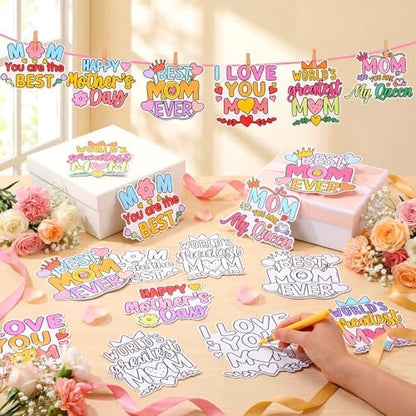 Moinchore 48 Pcs Mother's Day Crafts Color Your Own Papers Happy Mother's Day Coloring Crafts for Mom Holiday Activities Party Gift Favors - Image 2